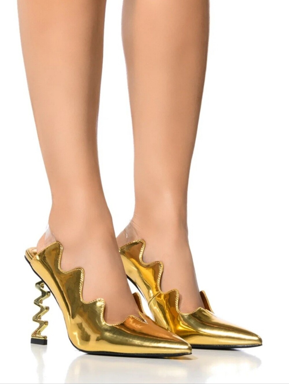 Akira LIGHTNING STRIKE METALLIC SQUIGGLE HEEL GOLD PUMP